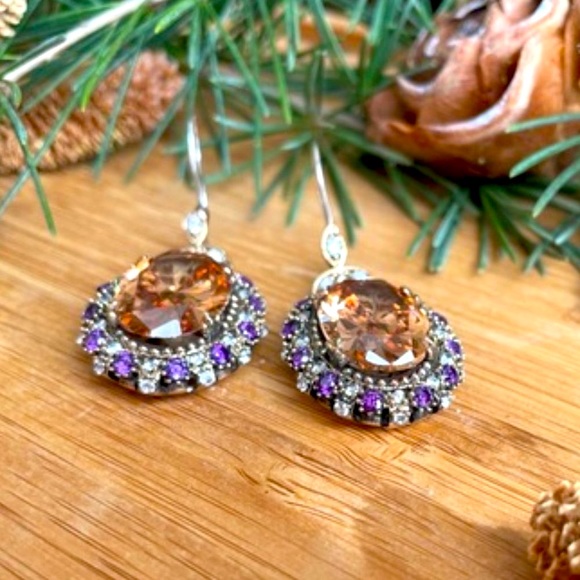 925 Sterling Silver, Orange Topaz, Drop/Dangle Earrings - Picture 4 of 9